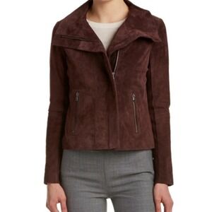 Ecru Orelle Cimarron Suede Leather Moto Jacket Large